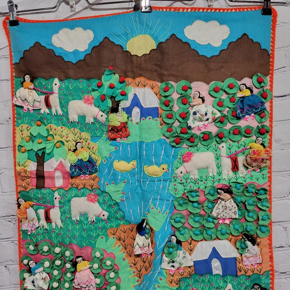 Peruvian Wall Art Tapestry textile Folk Art embroidered 3D